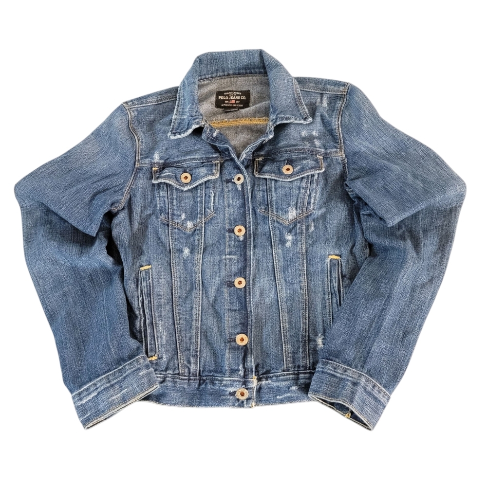 Ralph Lauren Polo Jeans Co. Distressed Rocker Vintage Denim Jean Jacket SZ Small